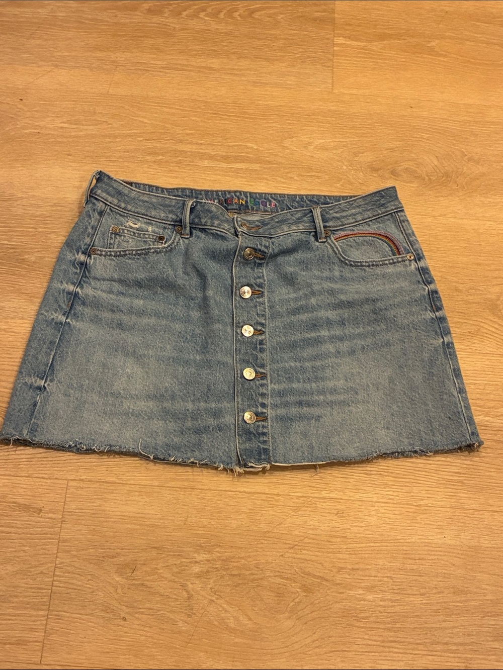 Y2K American Eagle A Line  Button-Front Denim Mini Skirt  Sz 14